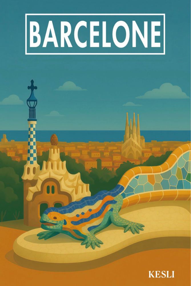 Affiche métal Barcelone – Parc Güell & Sagrada Família