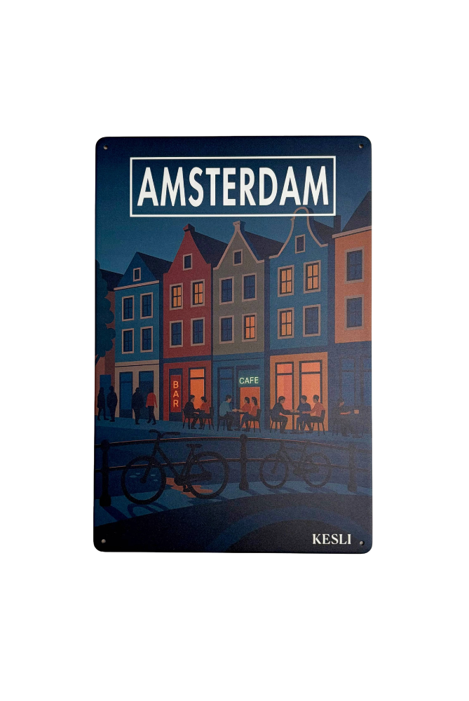 Affiche métal Amsterdam – Canal Oudezijds Achterburgwal et Quartier Rouge