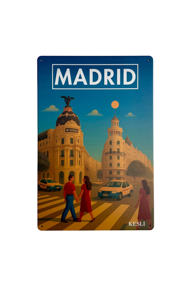 Affiche métal Madrid – Bâtiment Metropolis